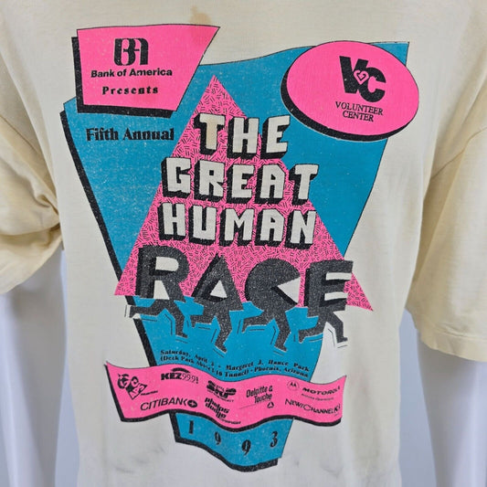 Thrashed Vintage 1993 The Great Human Race Phoenix, Arizona Graphic T-Shirt (XL)