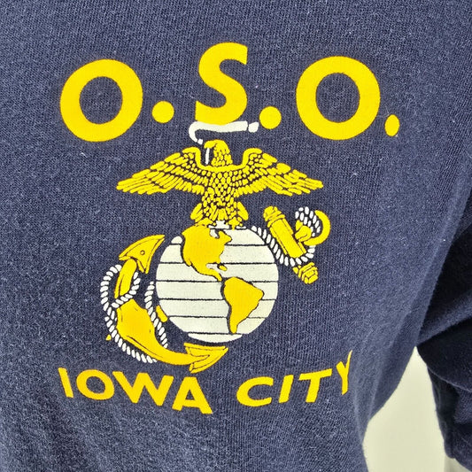 Vintage Blue 1980s/1990s O.S.O. Iowa City United Sates Marine Corps T-Shirt (XL)