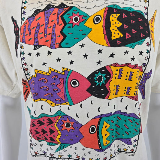 Thrashed Vintage 1990s Joe McAlister "Fish Tails" Cape May Graphic T-Shirt (L)