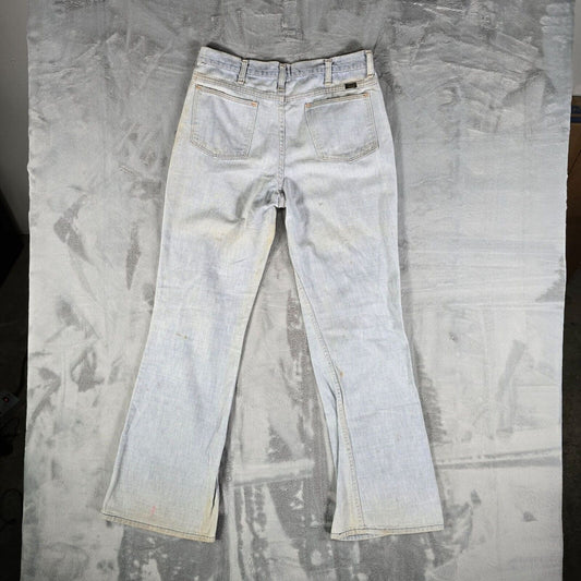 Vintage Early 1970s Distressed Wrangler Mens Light Wash Denim Jeans (32x31)