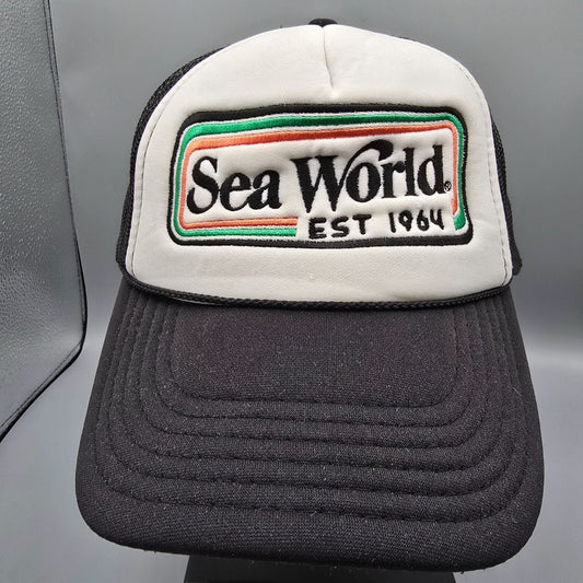 SeaWorld Est 1964 Black & White Adjustable Curved Brim Otto Trucker Hat *Fair