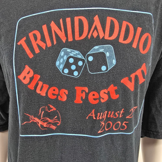 Vintage 2005 Trinidaddio Blues Fest VII "Blues Crew" Faded Black T-Shirt (2XL)
