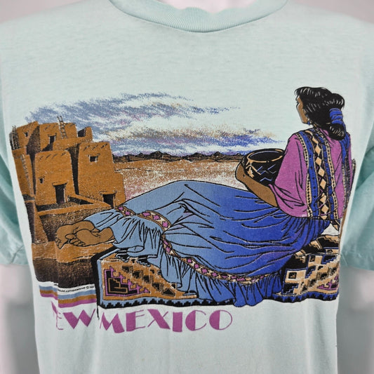 Vintage Late 1980s New Mexico Pueblo Woman Southwestern Graphic T-Shirt (L)