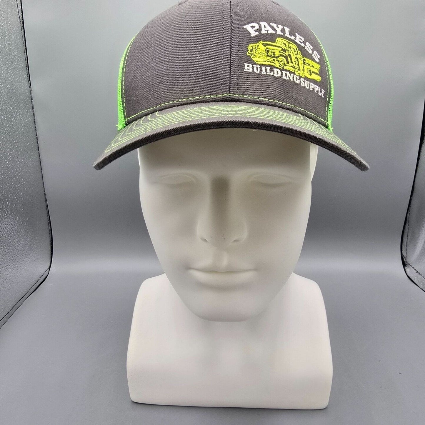 Payless Building Supply Gray & Neon Green Mesh Richardson #112 Trucker Hat *Fair