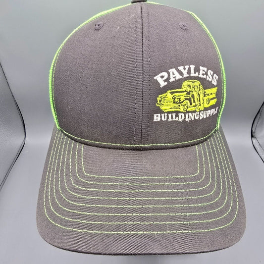 Payless Building Supply Gray & Neon Green Mesh Richardson #112 Trucker Hat *Fair