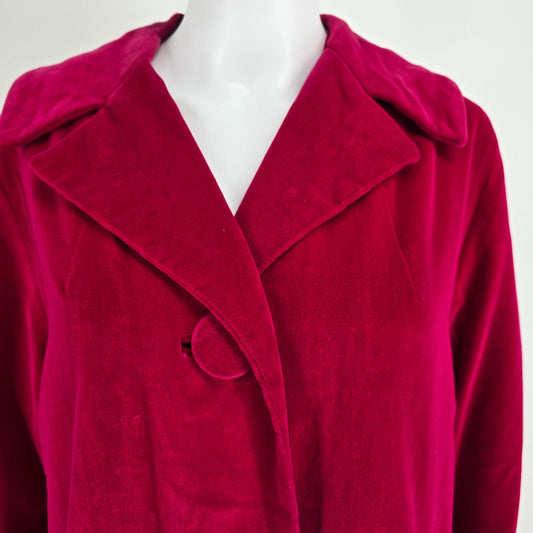 Vintage 1960s Marguerite Rubel San Francisco Women's Fuschia Velvet Coat (XL)