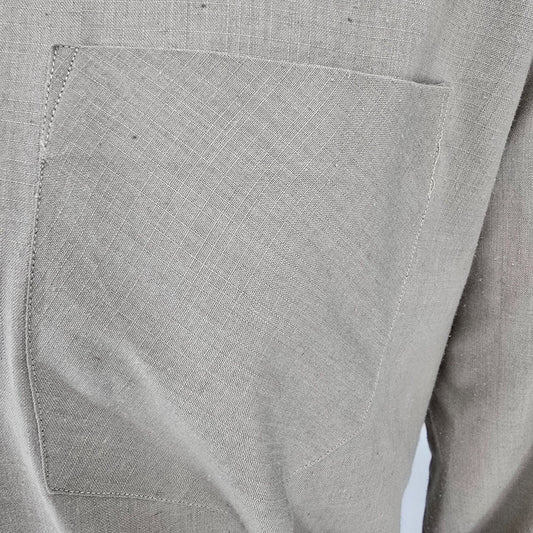 Vintage 1970s Taupe Wide Collar French Cuff Long Sleeve Pocket Dress Shirt (L)