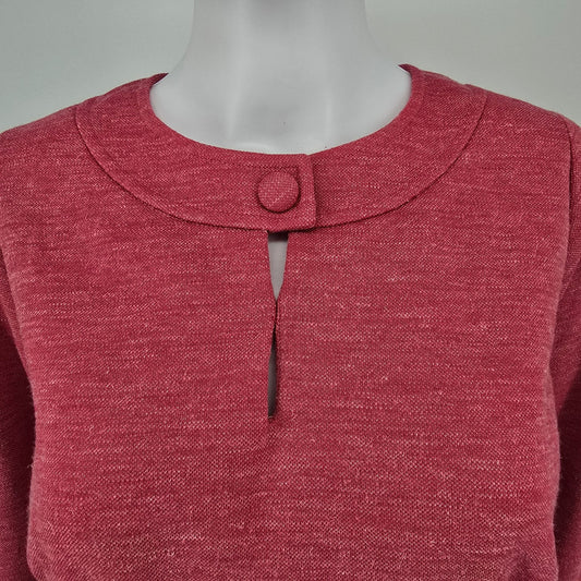 Vintage Early 1970s Rose Heather Belted A-Line Knit Mod Dress (Size 14/L)