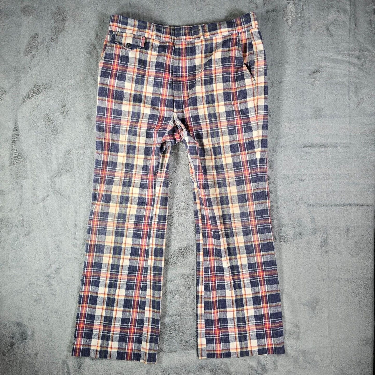 Vintage 1970s Gallery by Haggar Madras Plaid Flared Leg Disco Pants (37x30)
