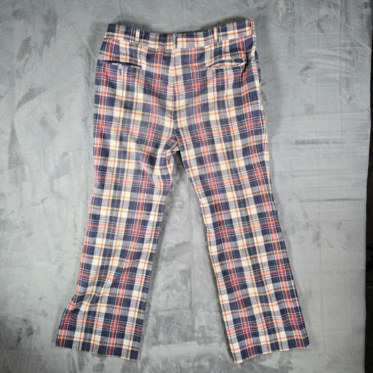 Vintage 1970s Gallery by Haggar Madras Plaid Flared Leg Disco Pants (37x30)