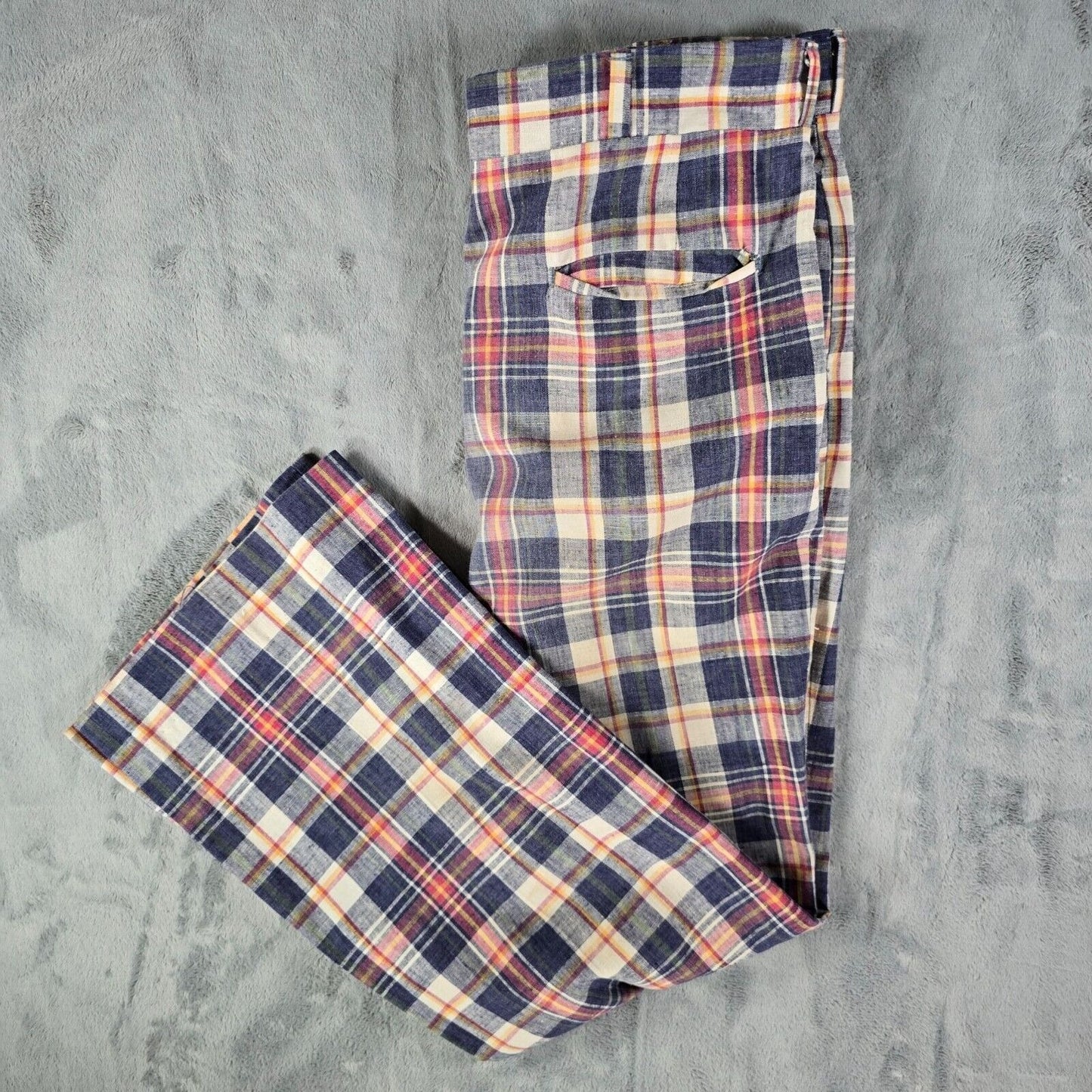 Vintage 1970s Gallery by Haggar Madras Plaid Flared Leg Disco Pants (37x30)