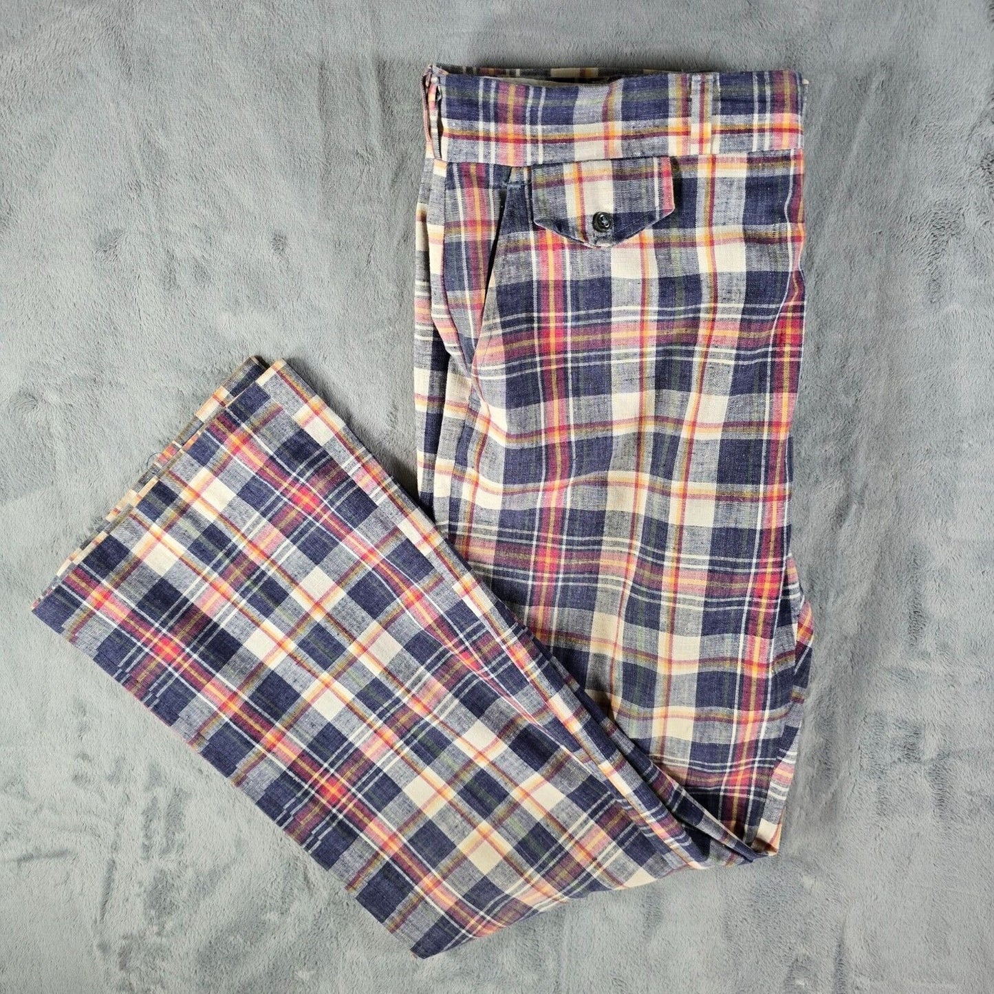 Vintage 1970s Gallery by Haggar Madras Plaid Flared Leg Disco Pants (37x30)