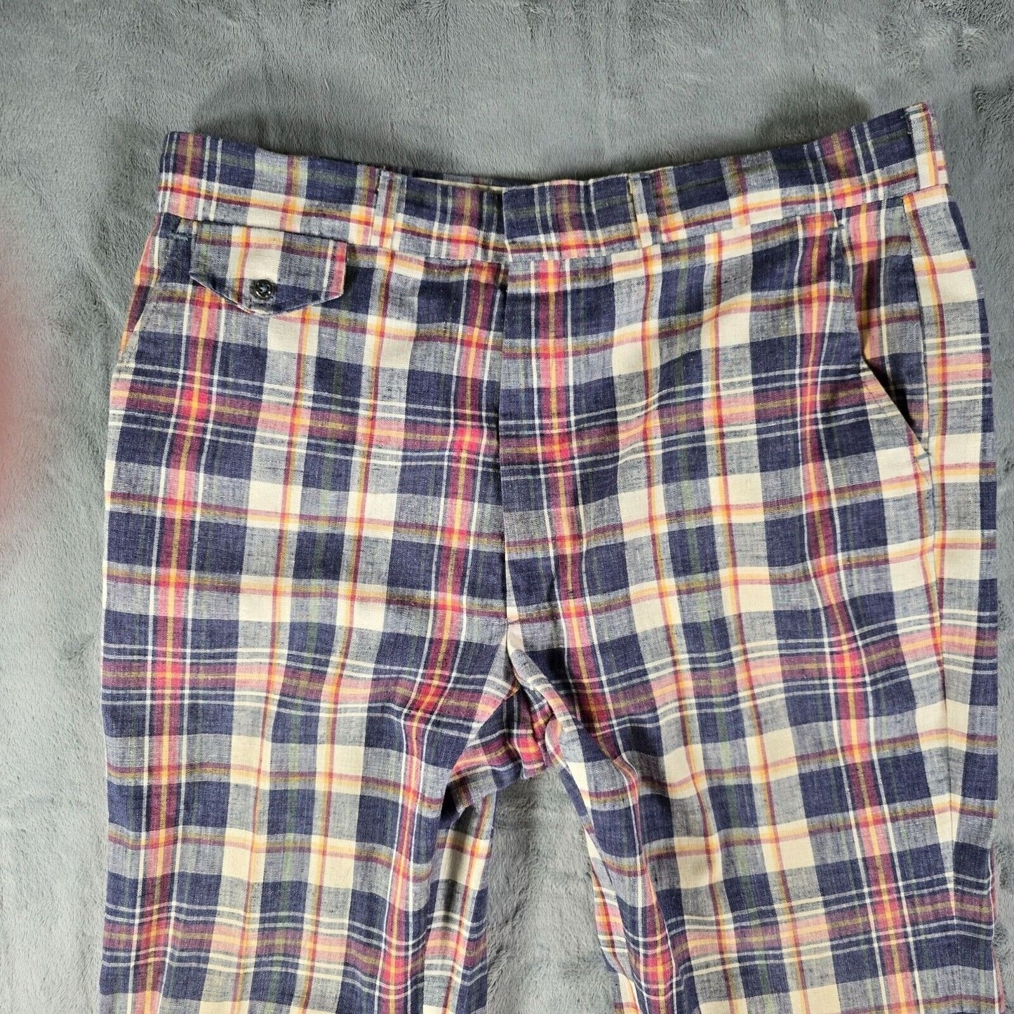 Vintage 1970s Gallery by Haggar Madras Plaid Flared Leg Disco Pants (37x30)