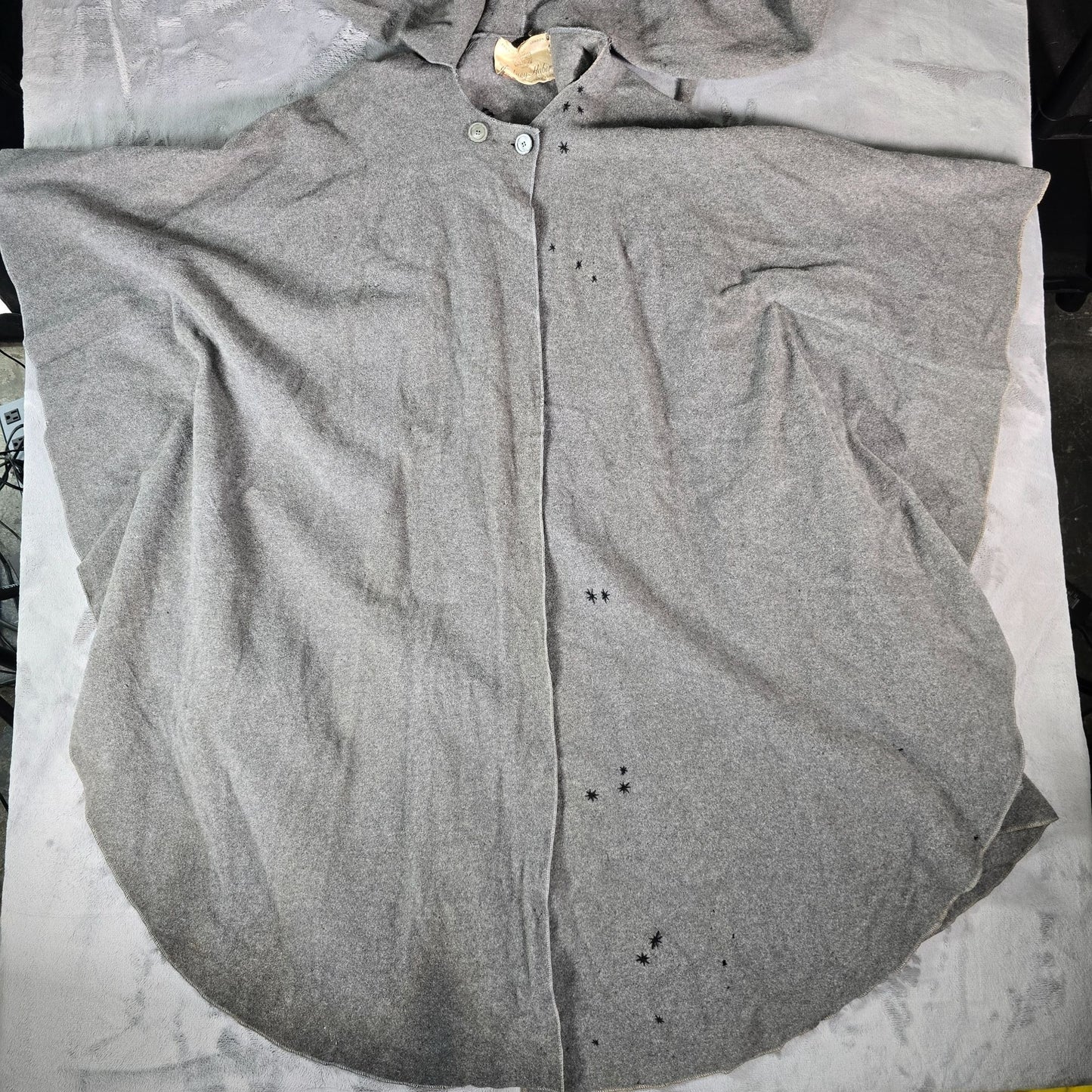 Distressed Vintage 1950s Sidney Haber Gray Hooded Wool Cloak (One Size)