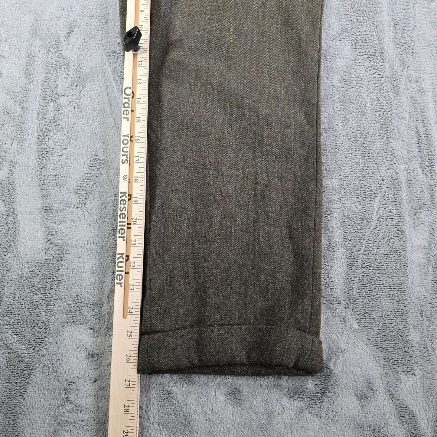 Vintage Late 1950s Hickey Freeman Green Herringbone Twill Wool Trousers (31x26)