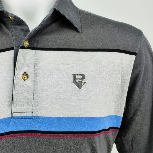 Vintage 1990s Made in Japan Aureus Striped Polycotton Golf Polo w/ Logo (Large)