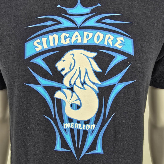 Vintage Y2K Guardian Angel Singapore Merlion Navy Blue Souvenir T-Shirt (M)