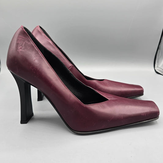 Vintage Y2K Deadstock Pari & Pari Bordeaux Nappa Square-Toe Pumps (EU37/US6.5)