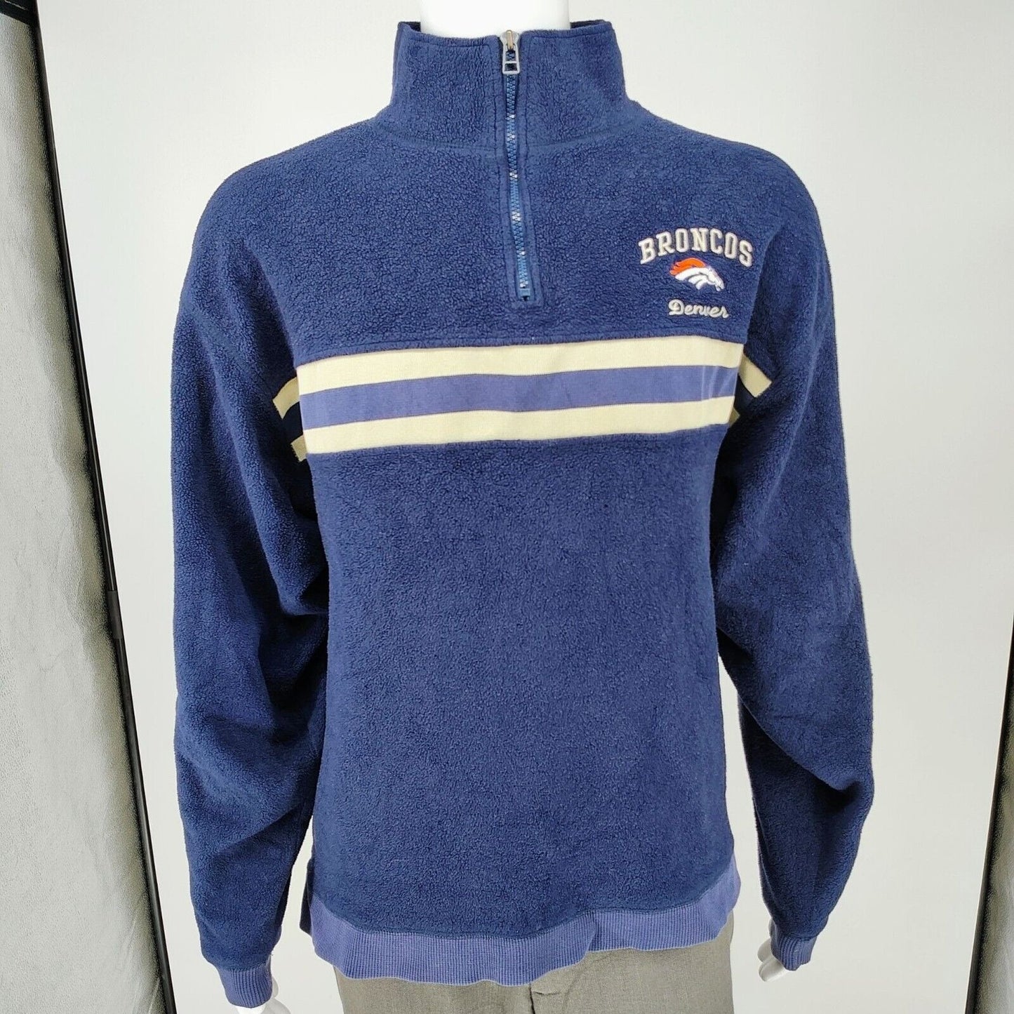 Vintage Denver Broncos Pro Player Pullover Striped Fleece Sweatshirt/Jacket (L)