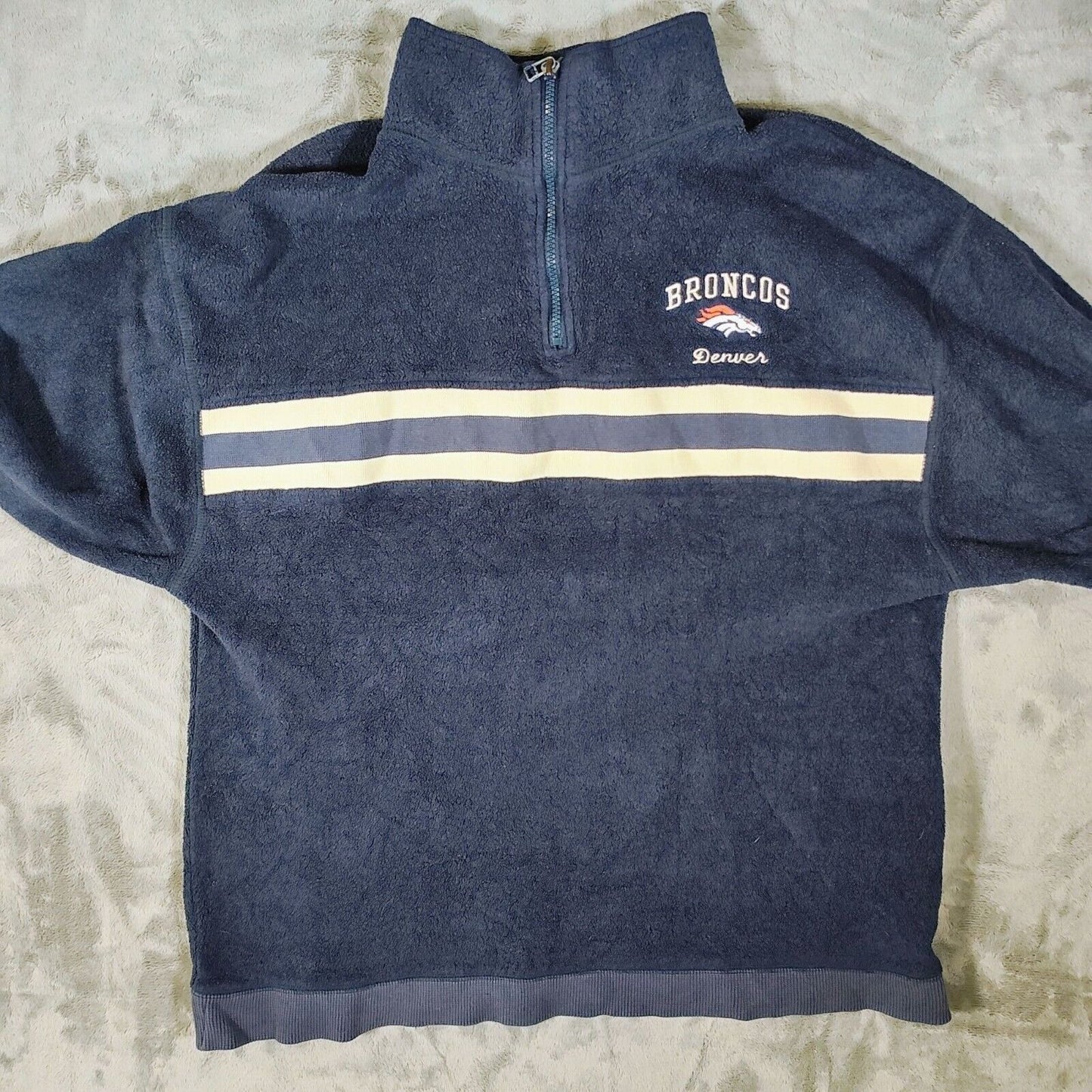 Vintage Denver Broncos Pro Player Pullover Striped Fleece Sweatshirt/Jacket (L)