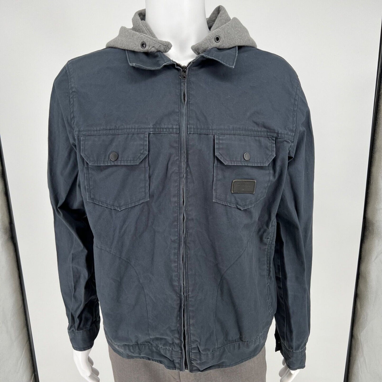 Quiksilver Men's Blue/Gray Canvas Utility Workwear Hooded Jacket (M/L)