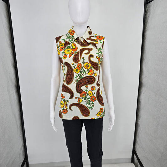 Vintage 1960s Laura Mae Life Press Paisley Print Quarter-Zip Mod Shell (M)