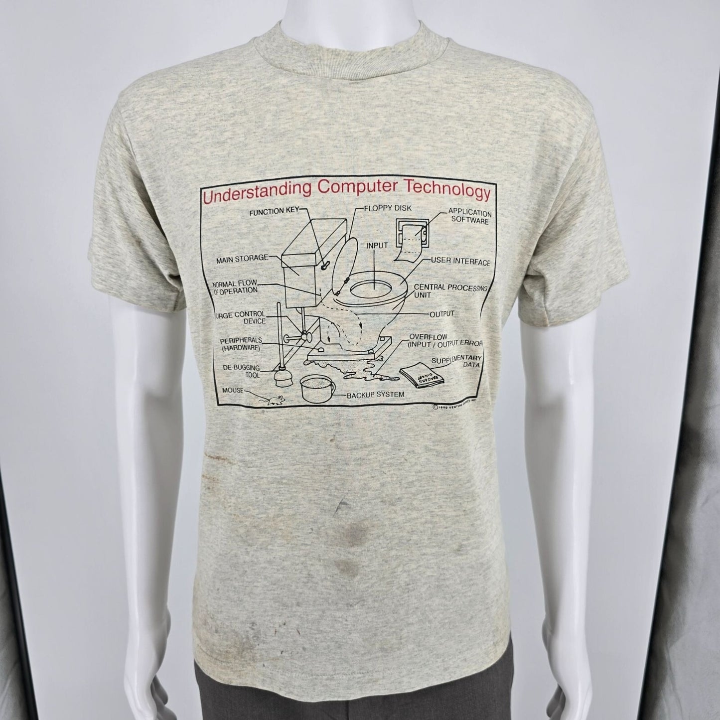 Distressed Vintage 1990s "Understanding Computer Technology" Toilet T-Shirt (M)