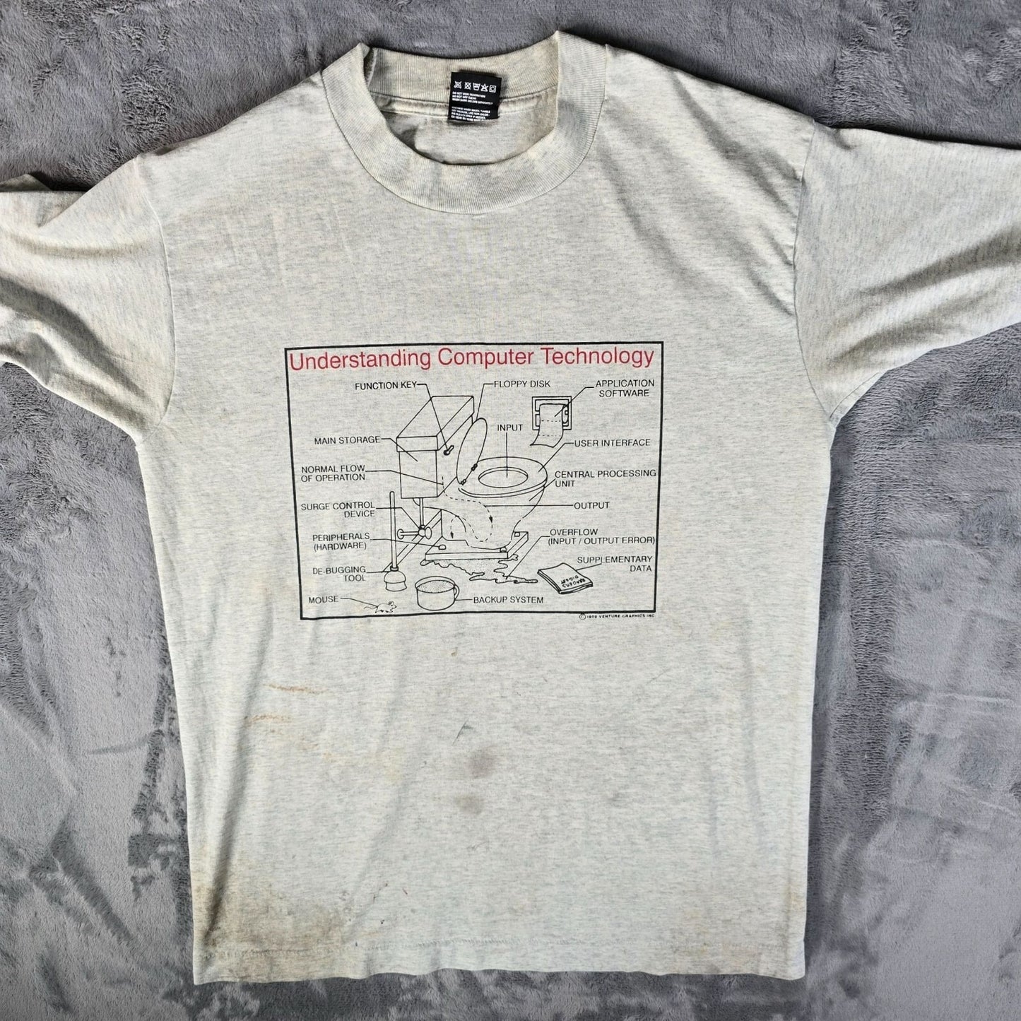 Distressed Vintage 1990s "Understanding Computer Technology" Toilet T-Shirt (M)