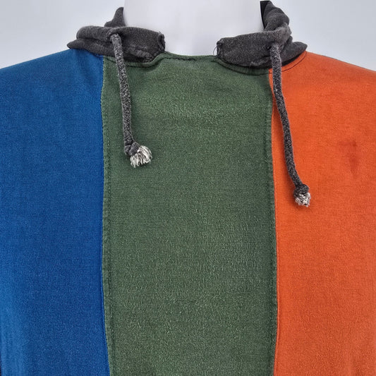 Vintage 1990s Koman Red/Orange/Green Colorblock Short Sleeve Hooded T-Shirt (XL)