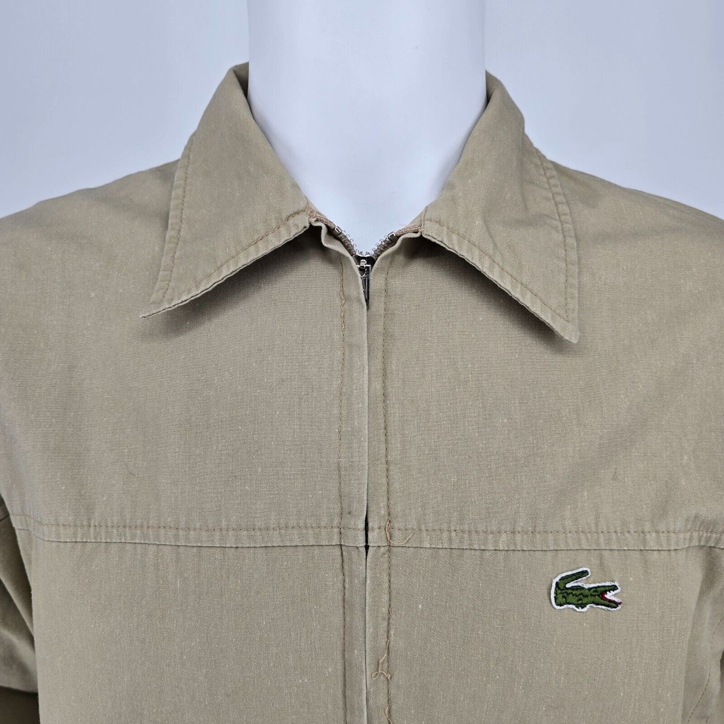 Vintage 80s/90s Izod Lacoste Mens Beige Harrington Style Crocodile Jacket (XL)