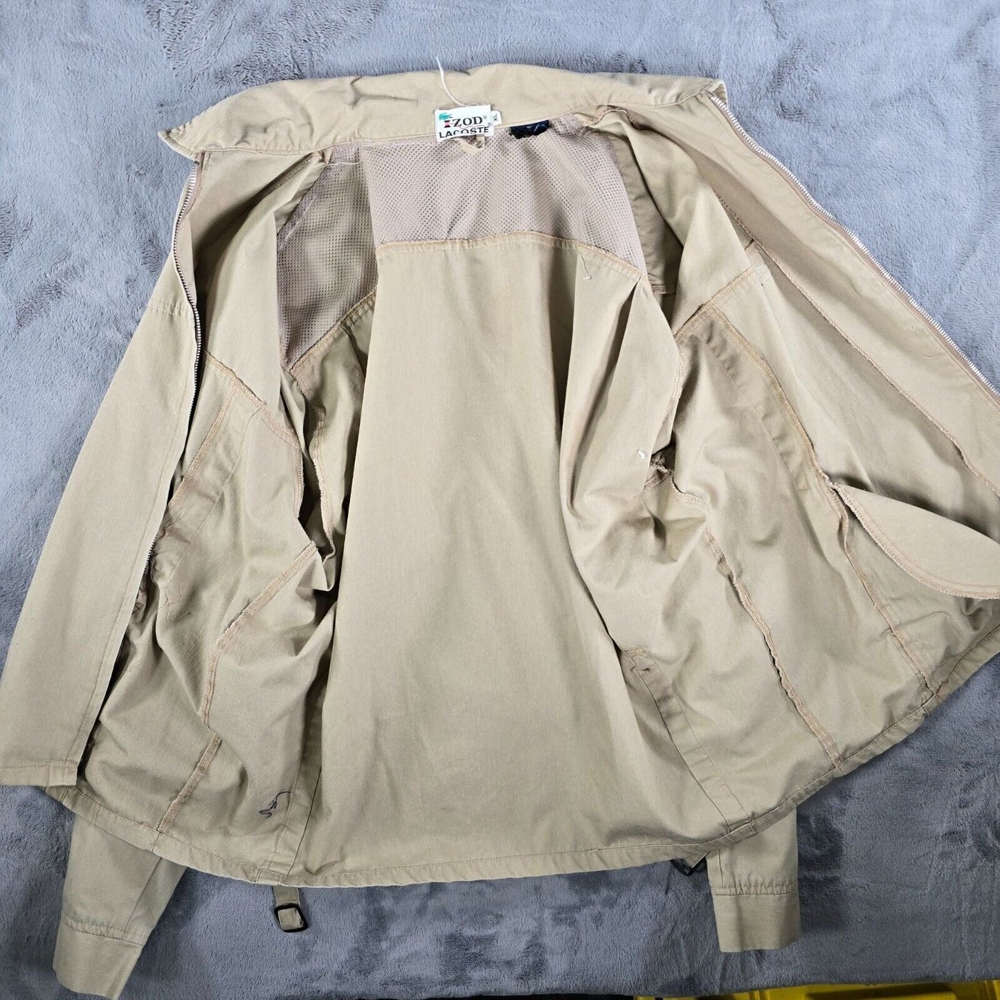 Vintage 80s/90s Izod Lacoste Mens Beige Harrington Style Crocodile Jacket (XL)