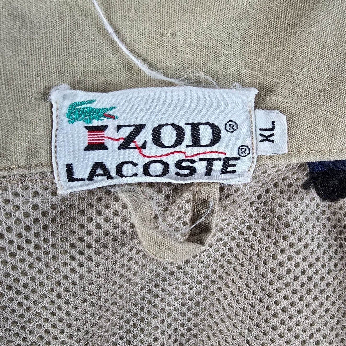 Vintage 80s/90s Izod Lacoste Mens Beige Harrington Style Crocodile Jacket (XL)