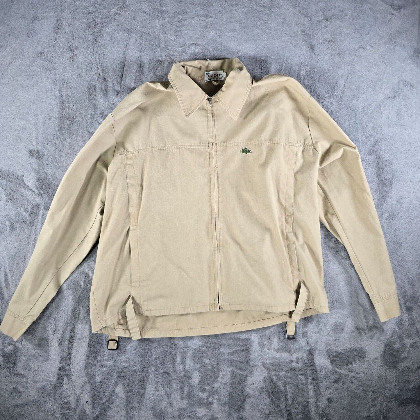 Vintage 80s/90s Izod Lacoste Mens Beige Harrington Style Crocodile Jacket (XL)