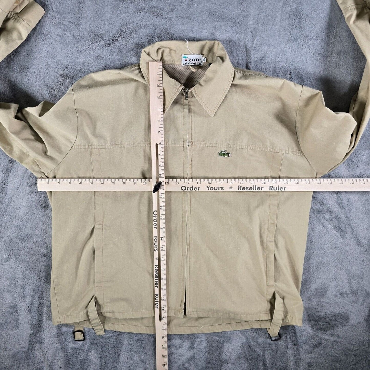 Vintage 80s/90s Izod Lacoste Mens Beige Harrington Style Crocodile Jacket (XL)
