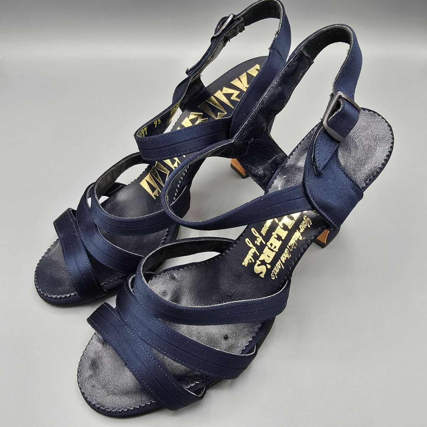 Vintage 1970s Adam Burke for Miller's Navy Satin Strappy Slingback Sandals -6.5M