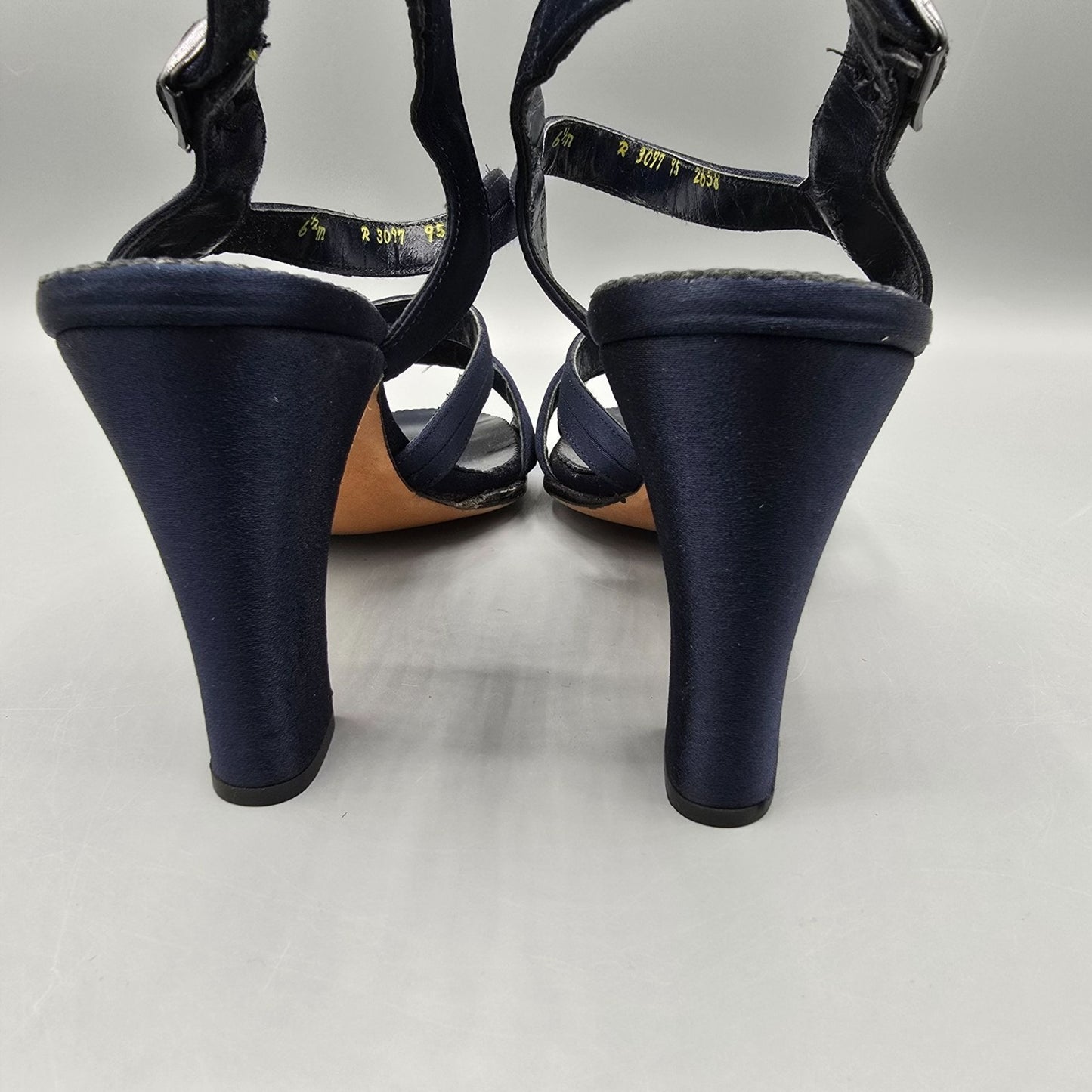 Vintage 1970s Adam Burke for Miller's Navy Satin Strappy Slingback Sandals -6.5M