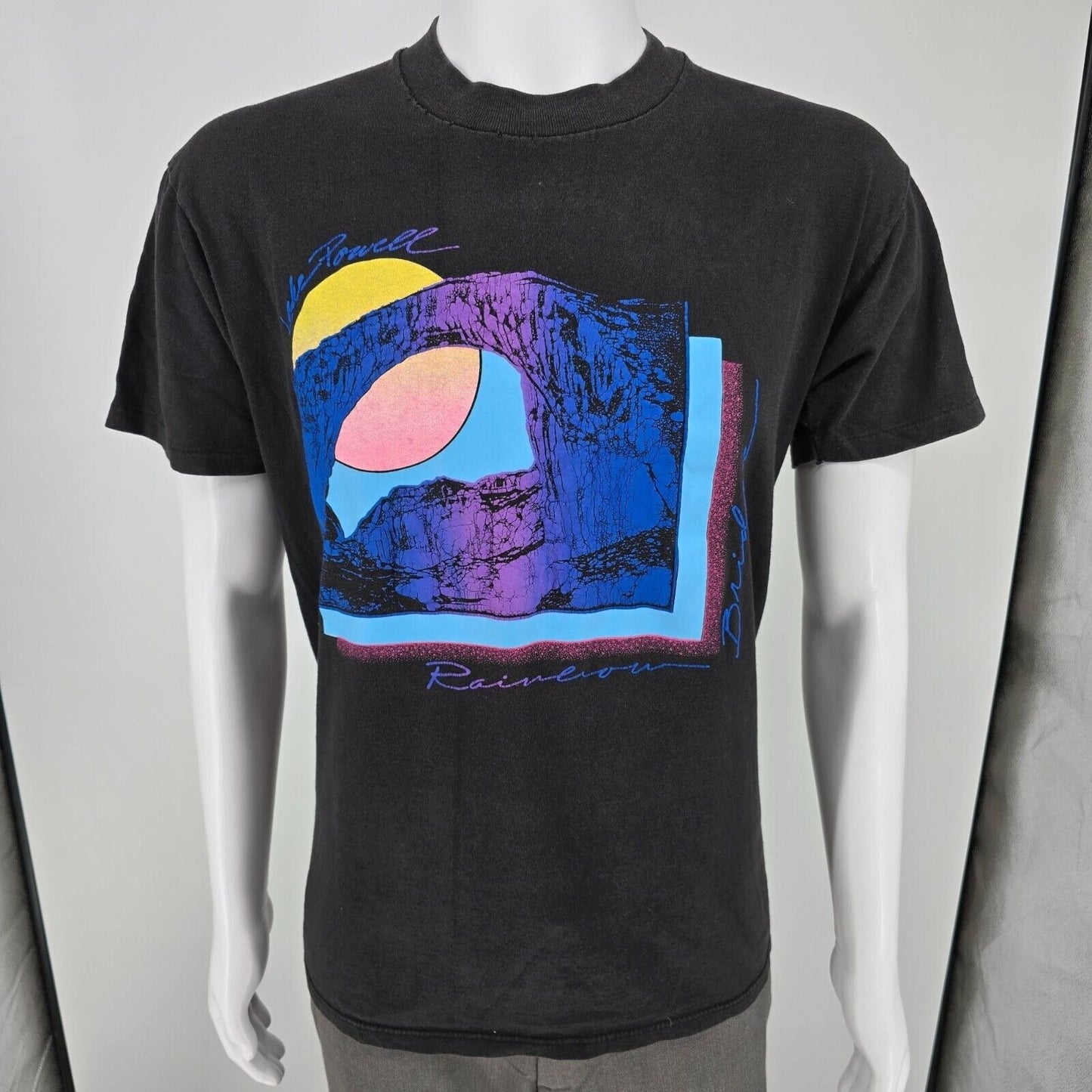 Vintage 1980s Lake Powell Rainbow Bridge Utah Black Graphic Art T-Shirt (L)