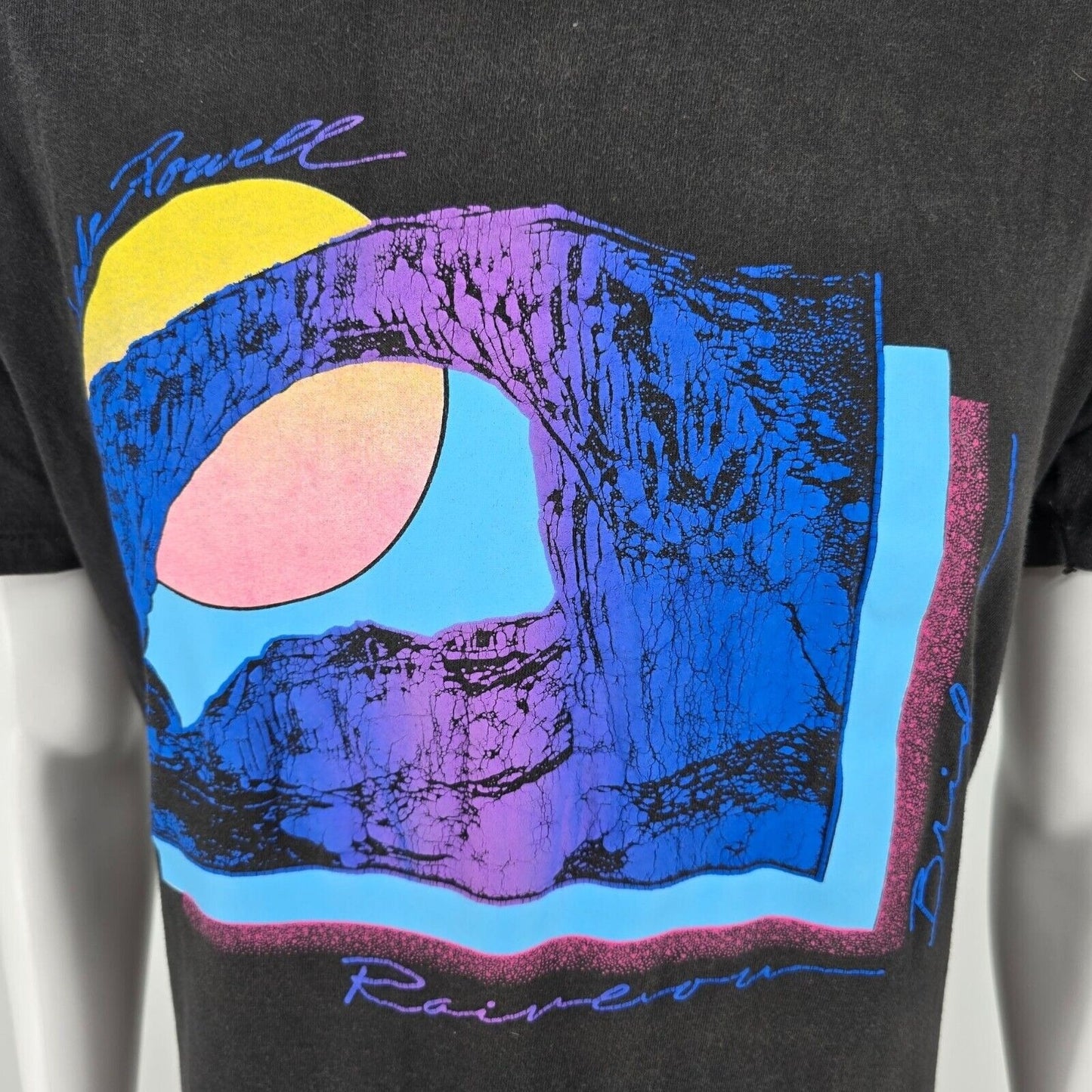 Vintage 1980s Lake Powell Rainbow Bridge Utah Black Graphic Art T-Shirt (L)
