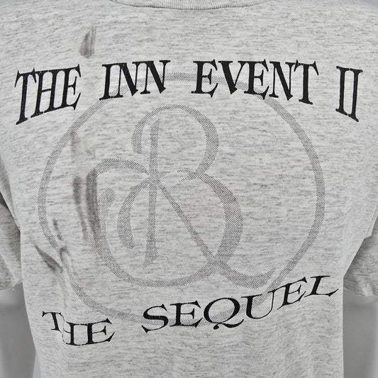 Distressed Vintage 1990s Oneita "The Inn Event II: The Sequel" Gray T-Shirt (XL)