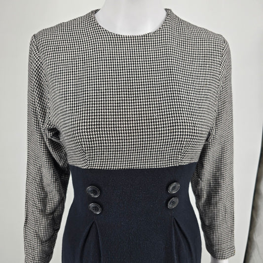 Vintage 1990s Courtney Rhodes Houndstooth Colorblock Secretary Sheath Dress (XS)