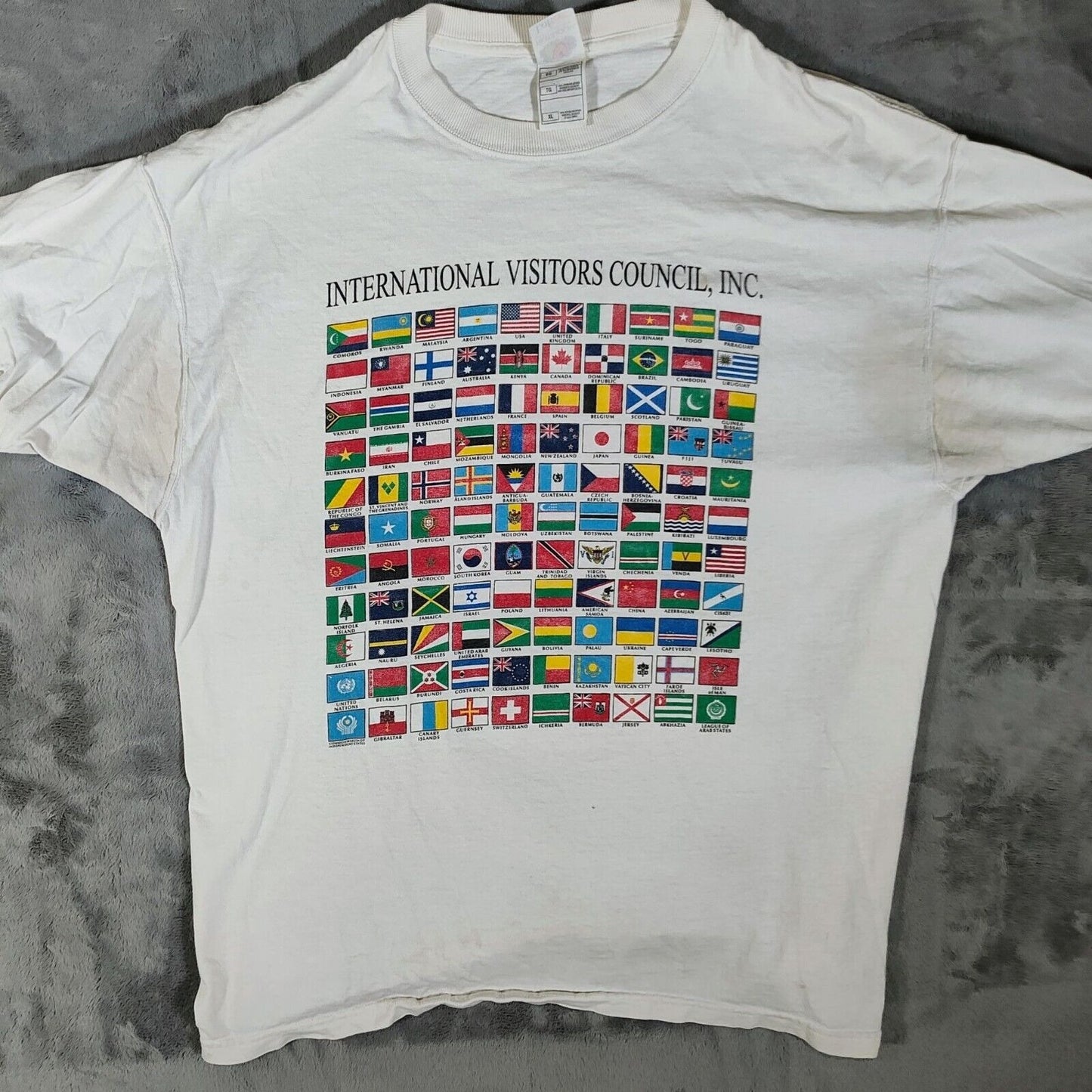 Vintage Fruit Of The Loom International Visitors Council Inc. Flags T-Shirt (XL)