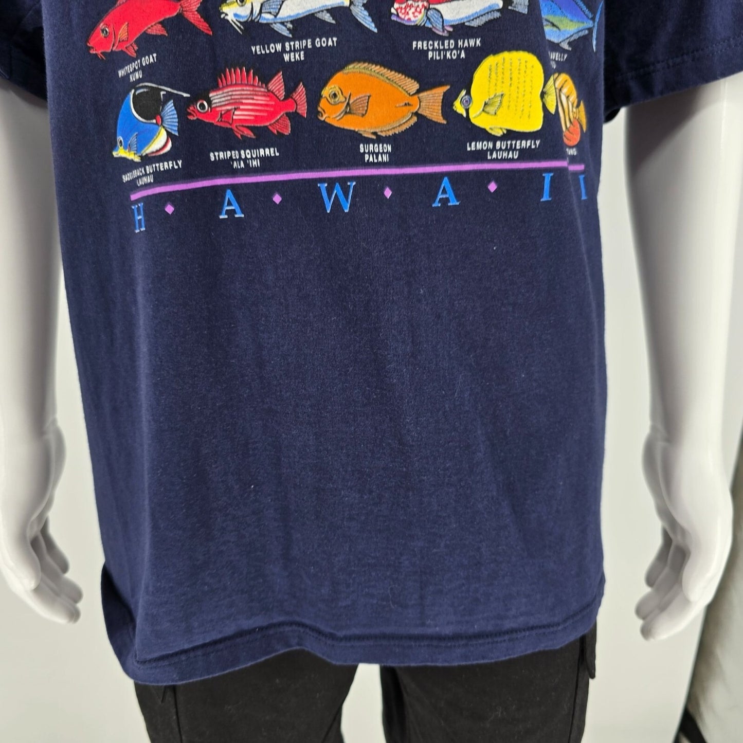 Vintage 1990s Jerzees "The Fishes of Maui Hawaii" Navy Blue T-Shirt (2XL) *Flaw