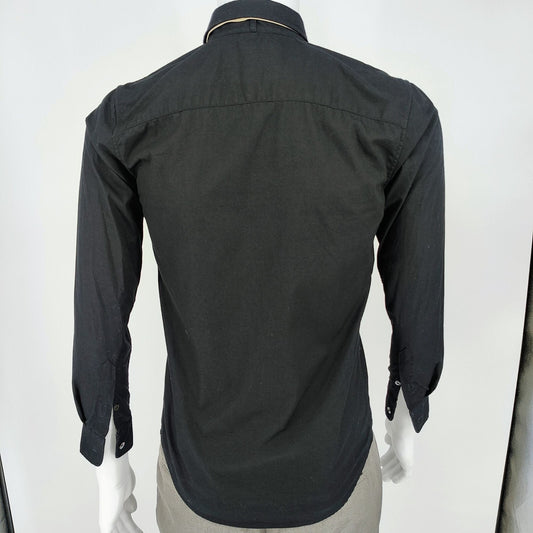 R13 2015 F/W Unisex Luxury Black Button-Down Shirt With Beige Leather Tie (XS)