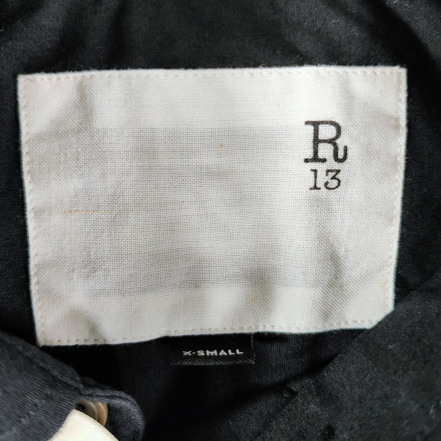 R13 2015 F/W Unisex Luxury Black Button-Down Shirt With Beige Leather Tie (XS)