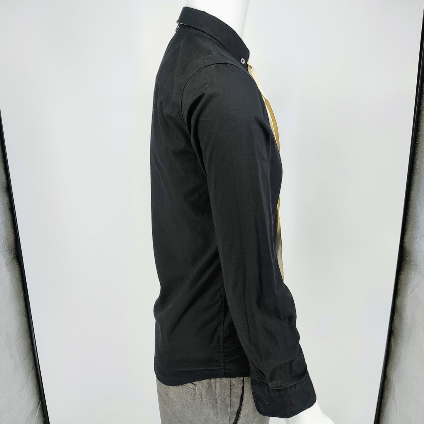 R13 2015 F/W Unisex Luxury Black Button-Down Shirt With Beige Leather Tie (XS)