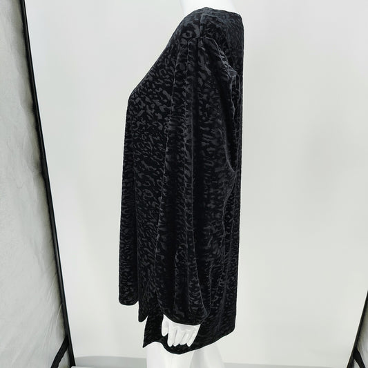 NWT Rafaella Black Velvet Animal Print Long Sleeve Stretch Tunic Top (XL)