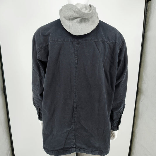 Dickies Workwear Men's Black/Gray Snap Button Duck Hooded Shirt Jacket (XL)