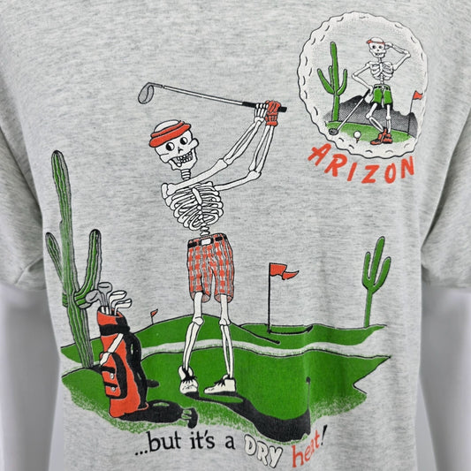 Vintage 1990s Arizona Skeleton Golfer Vintage Tourist Novelty T-Shirt (XL)