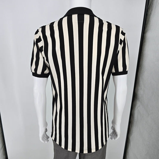 Vintage 1970s Medalist Sand-Knit Black & White Striped Referee Shirt (L)
