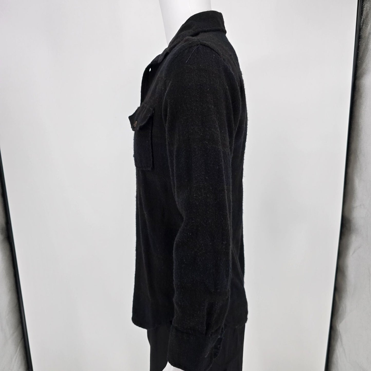 Vintage 1980s Peter Hankins Faded Black Wool Blend Button-Up Flannel Shirt (M)